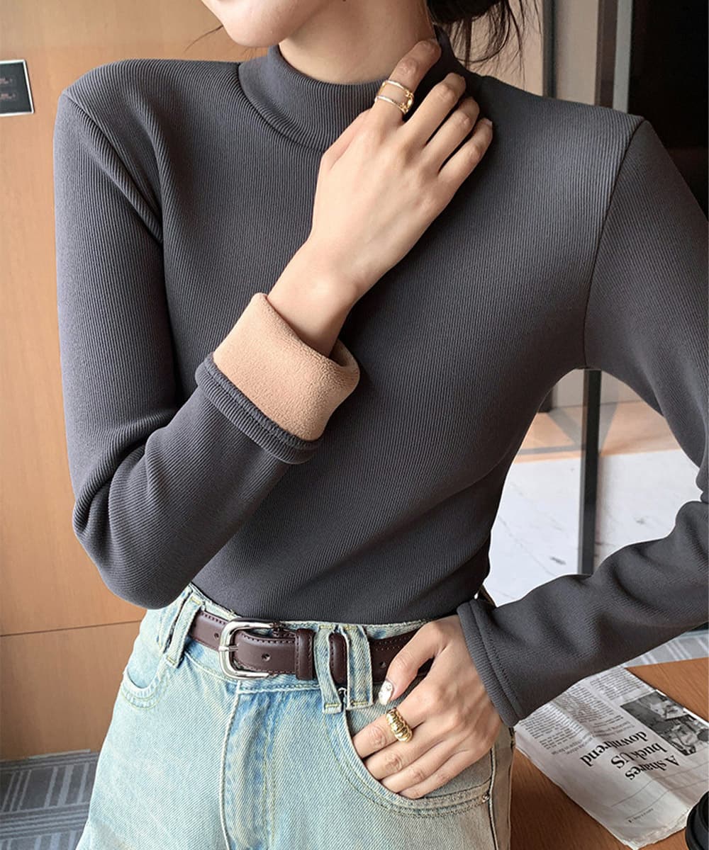 イエベ春/イエベ秋服　裏起毛ニット長袖インナー保温カットソー