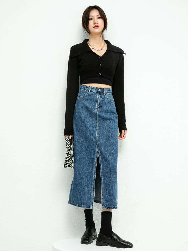 イエベ秋服　スリット入り ロングデニムスカート