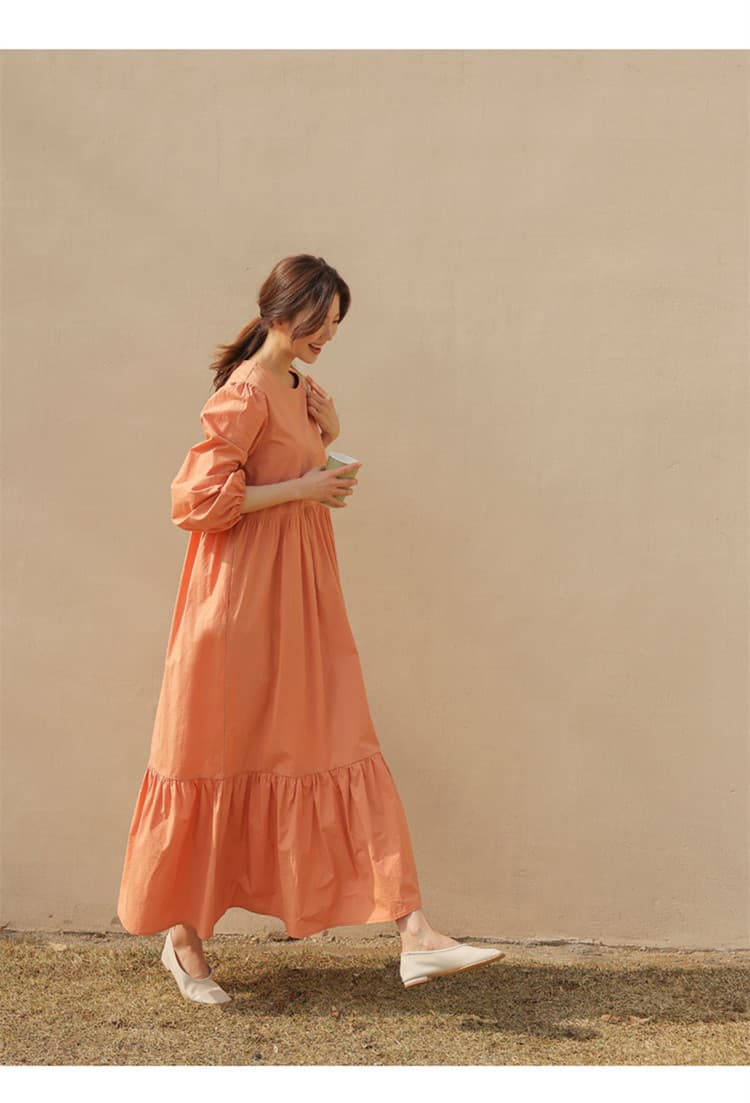 イエベ春/イエベ秋服　ふんわり袖のゆったりティアードワンピース