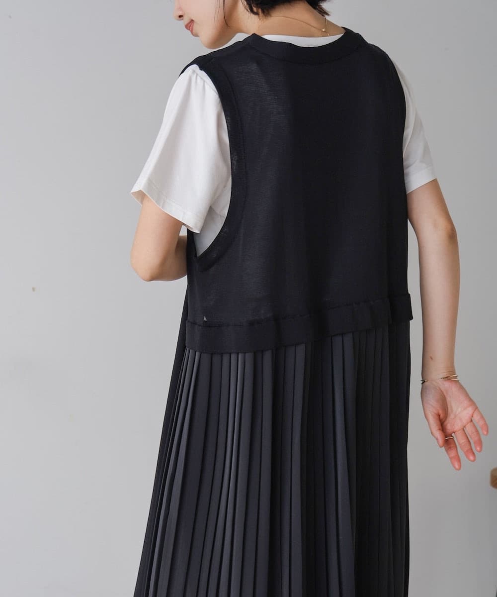 イエベ春/イエベ秋服　プリーツ切替ロングベスト