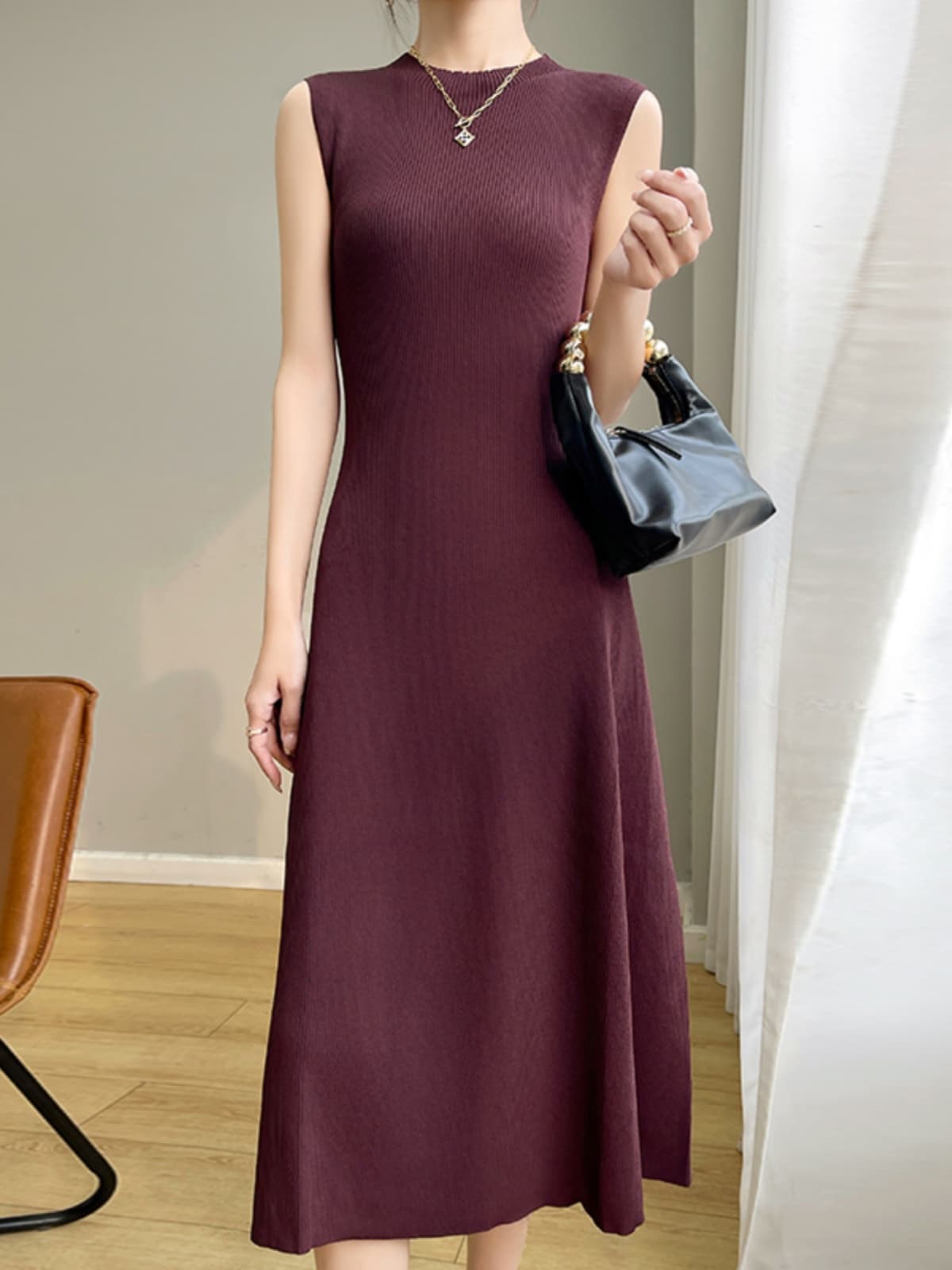 イエベ秋服　すっきり着こなせる リブニットワンピース