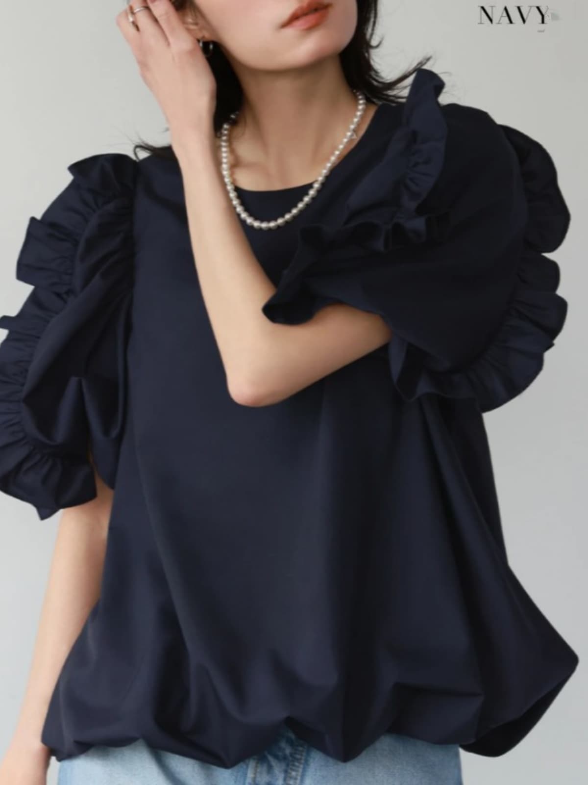 イエベ春服　華やか袖フリルゆったりブラウス