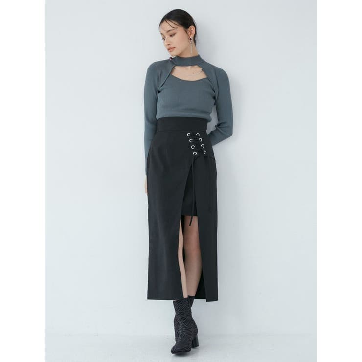 イエベ春/イエベ秋服　編み上げスリットスカート