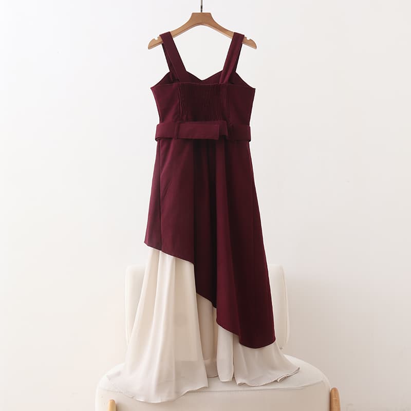 イエベ春/イエベ秋服　アシンメトリー重ね切替ワンピース