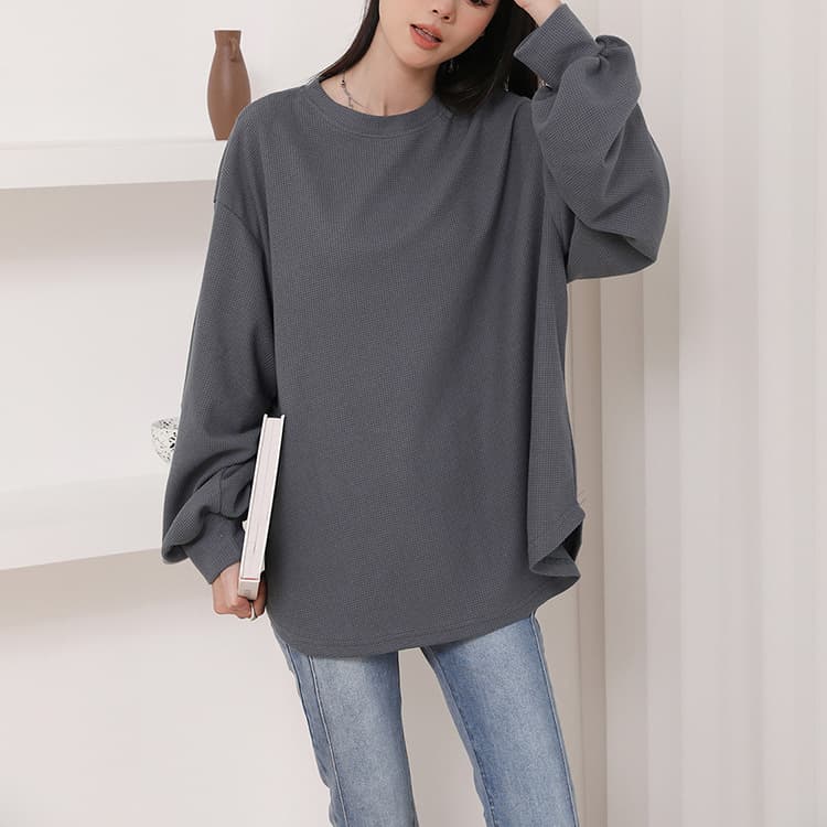 イエベ春/イエベ秋服　ふんわり袖のワッフル風ニット