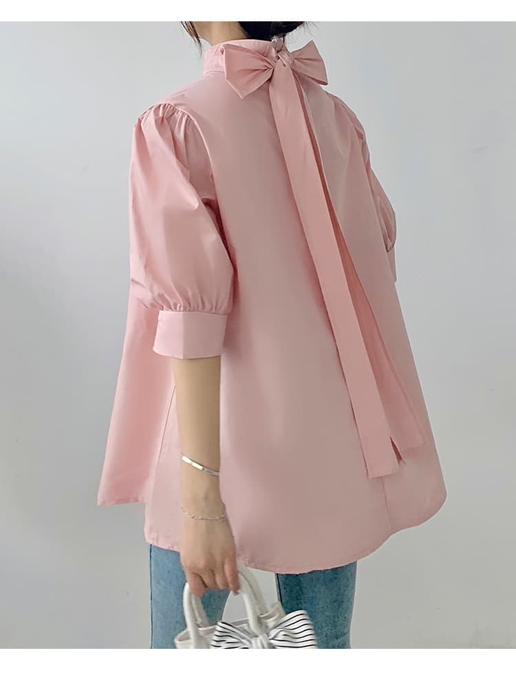 イエベ春/イエベ秋服　優美リボン ハイネックブラウス