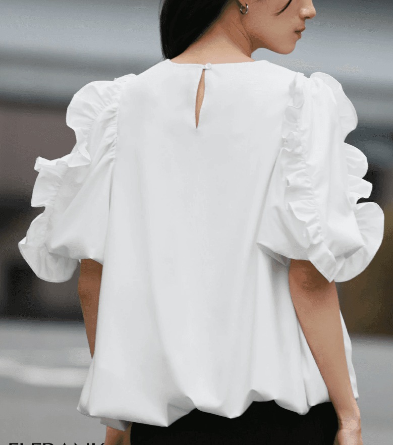 イエベ春服　華やか袖フリルゆったりブラウス