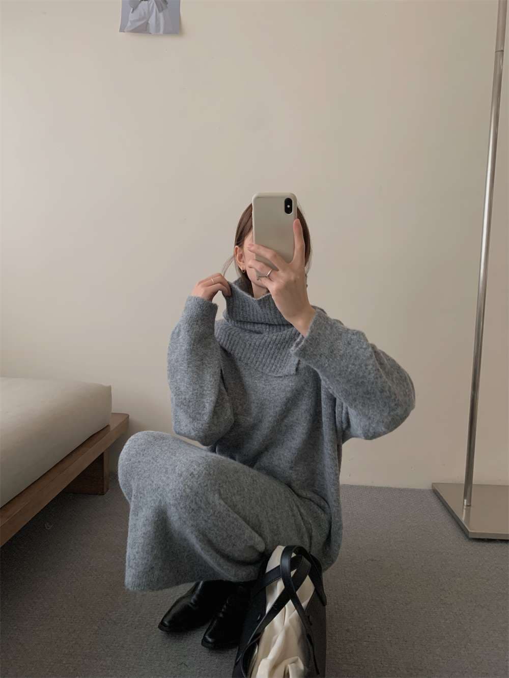 イエベ春/イエベ秋服　上質リブニット風タートルセットアップ