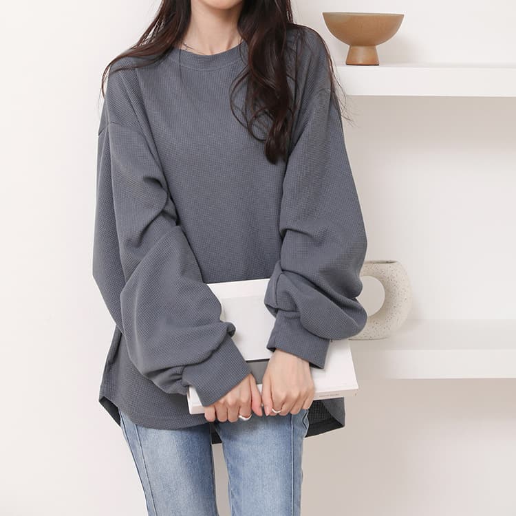 イエベ春/イエベ秋服　ふんわり袖のワッフル風ニット