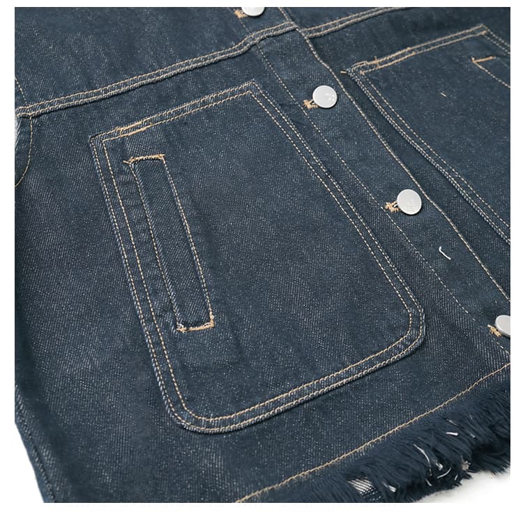 イエベ秋服　断ち切りフリンジ デニムベスト