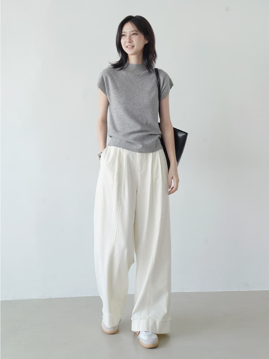 イエベ春/イエベ秋服　ほっそり見せ長身キャップスリーブ