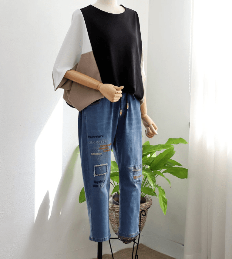 イエベ春/イエベ秋服　優雅なバイカラーゆったりトップス