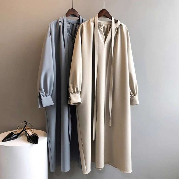 イエベ春/イエベ秋服　上品ラップ風マキシワンピース