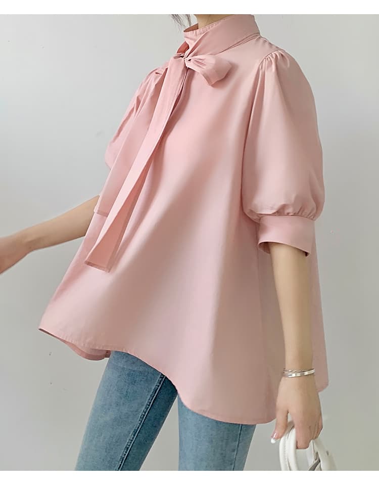 イエベ春/イエベ秋服　優美リボン ハイネックブラウス