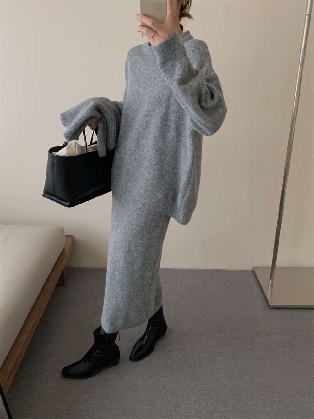 イエベ春/イエベ秋服　上質リブニット風タートルセットアップ