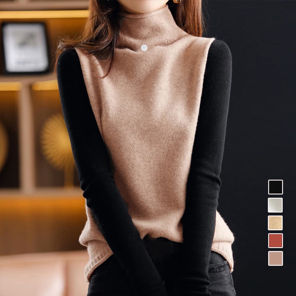 イエベ春/イエベ秋服　ハイネックニットベスト レディース ニット 重ね着