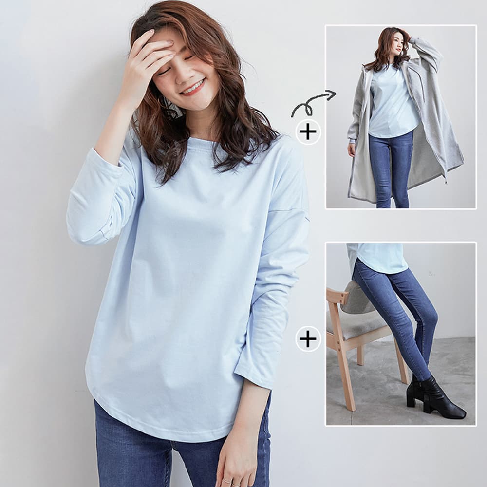 イエベ春/イエベ秋服　サイドスリット入り体型カバーティーシャツ 重ね着対応