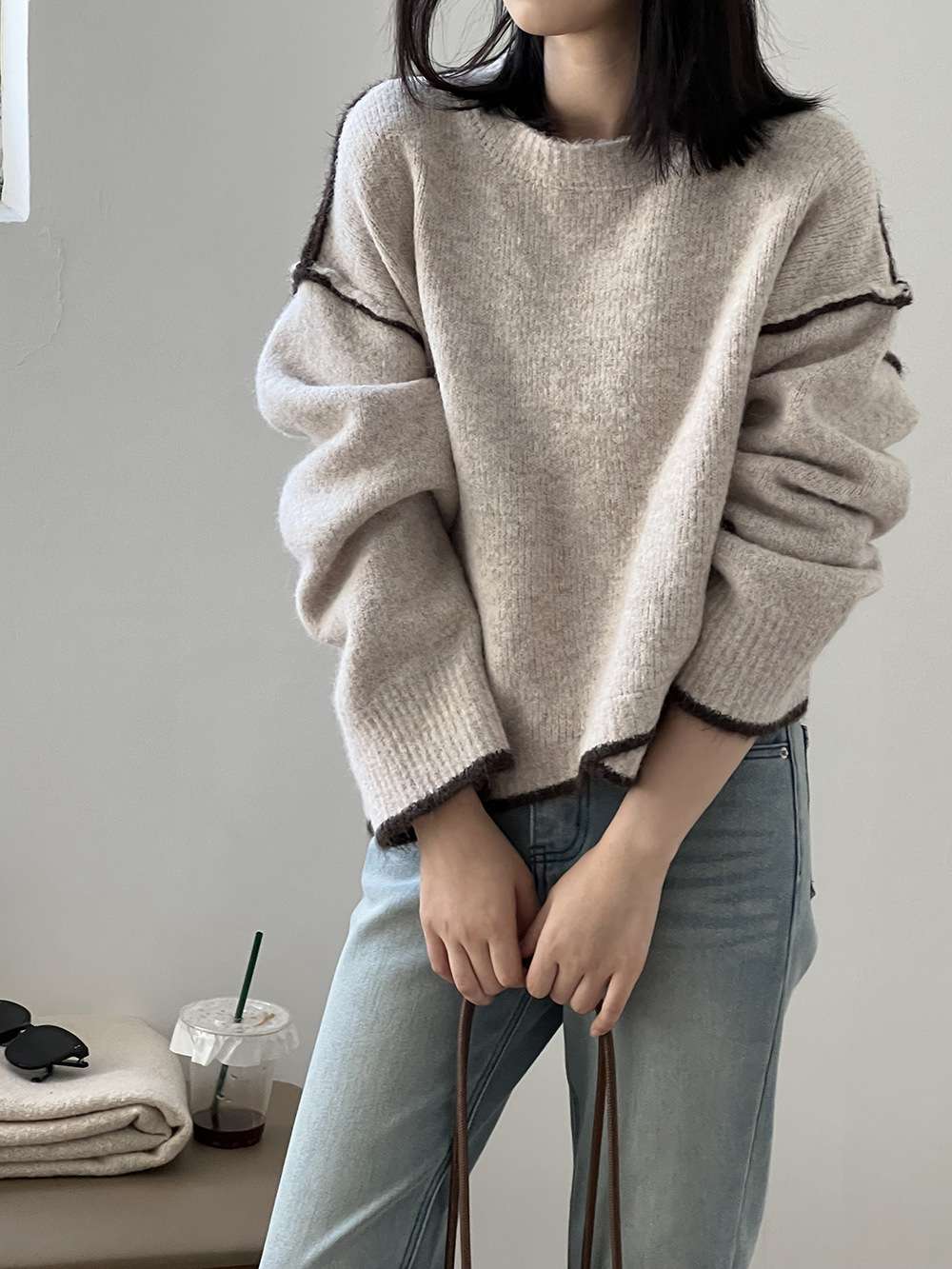 イエベ春/イエベ秋服　オーバーサイズ切替ニットトレーナー