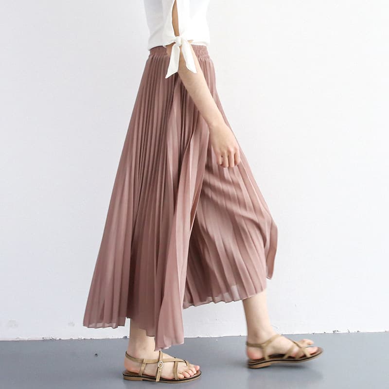 イエベ春/イエベ秋服　上品プリーツシフォンワイドパンツ