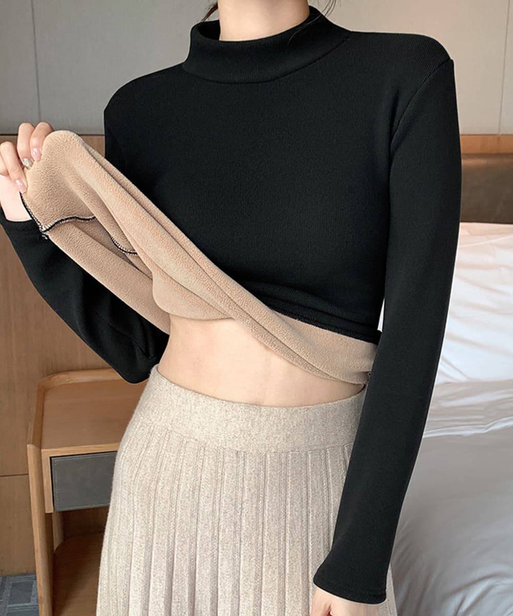 イエベ春/イエベ秋服　裏起毛ニット長袖インナー保温カットソー