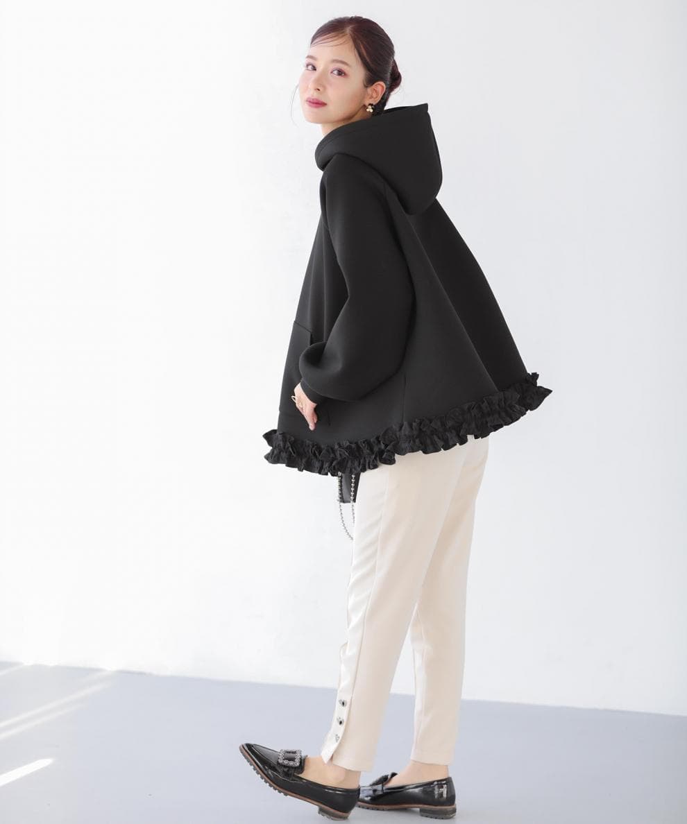 イエベ春服　裾フリル付きオーバーサイズフーディースウェット