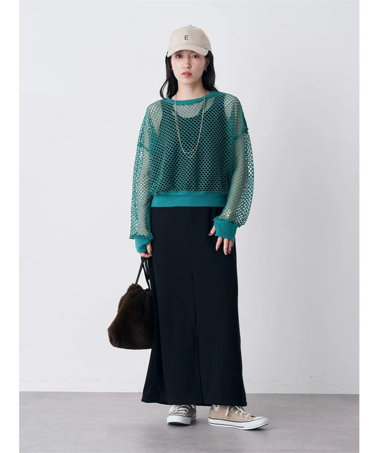 イエベ秋服　透かし編みメッシュプルオーバー