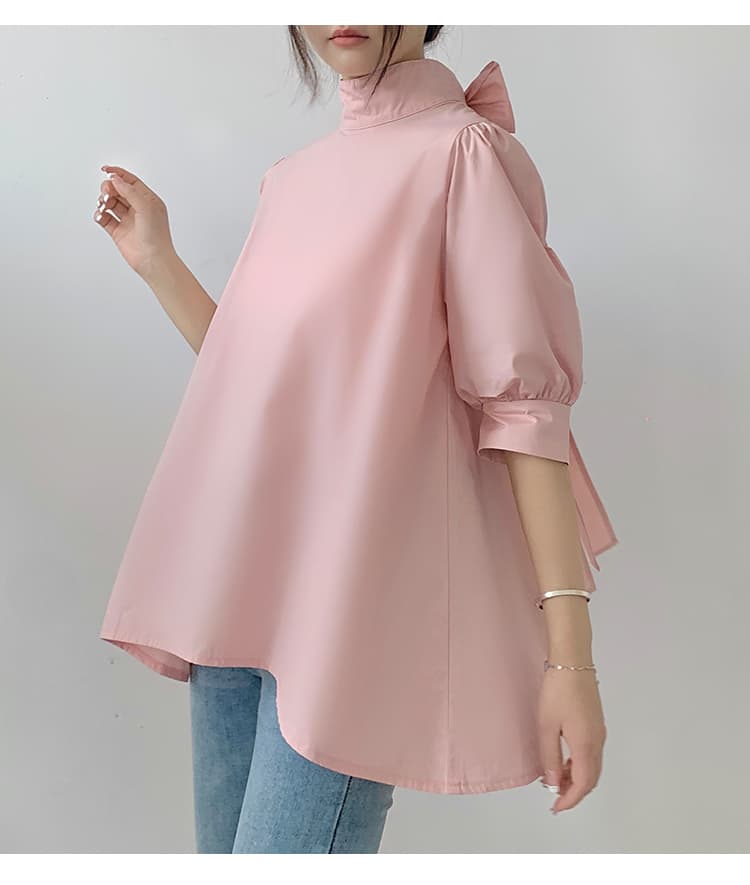 イエベ春/イエベ秋服　優美リボン ハイネックブラウス