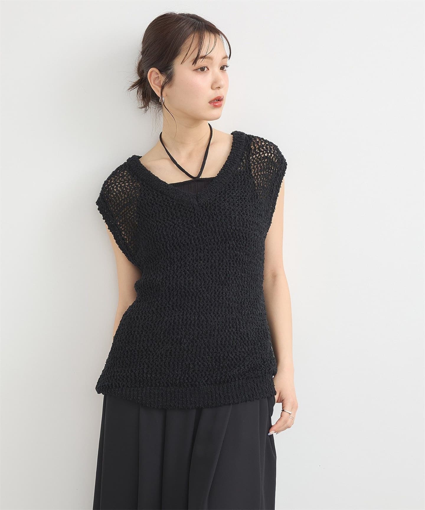 イエベ春/イエベ秋服　透かし編みニットベスト