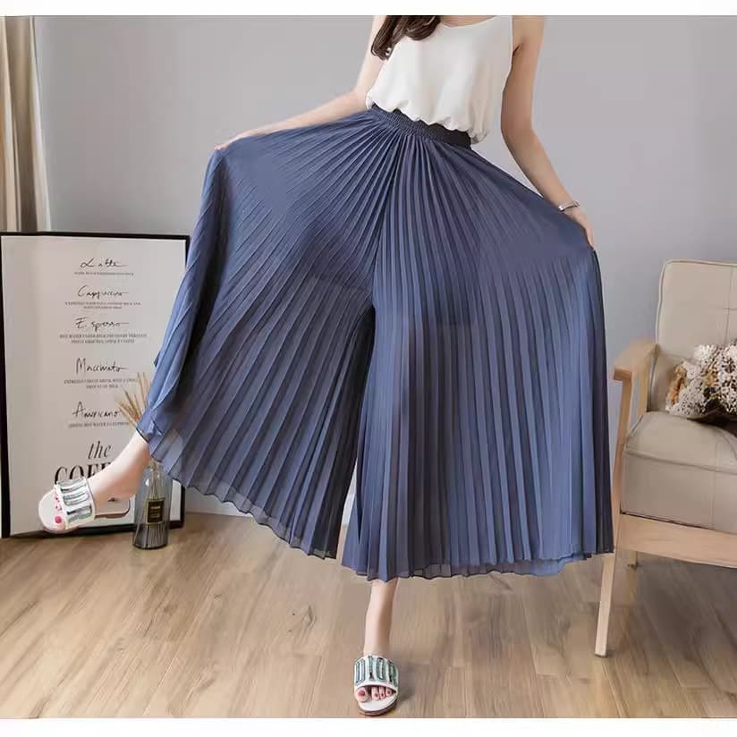 イエベ春/イエベ秋服　上品プリーツシフォンワイドパンツ