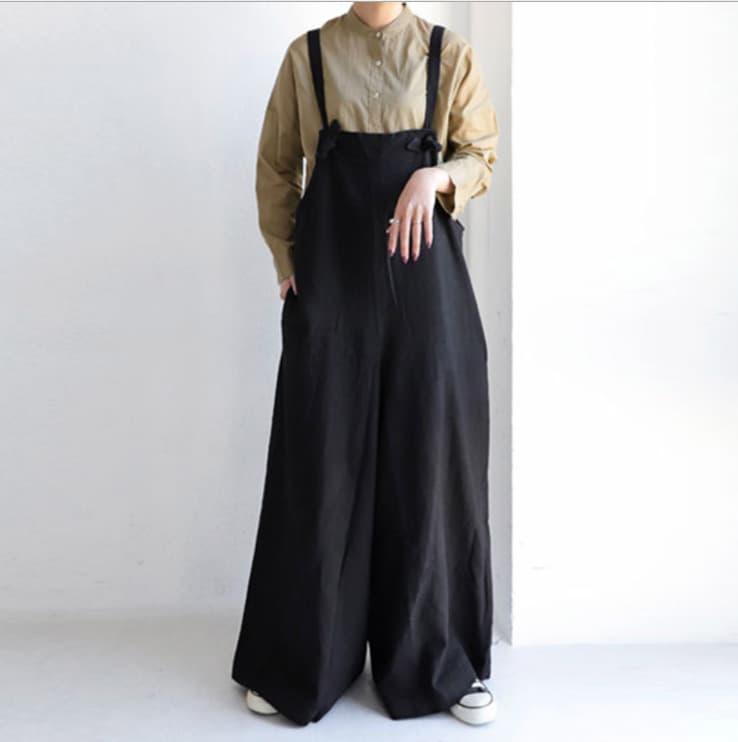 イエベ春/イエベ秋服　麻混ゆったりサロペット
