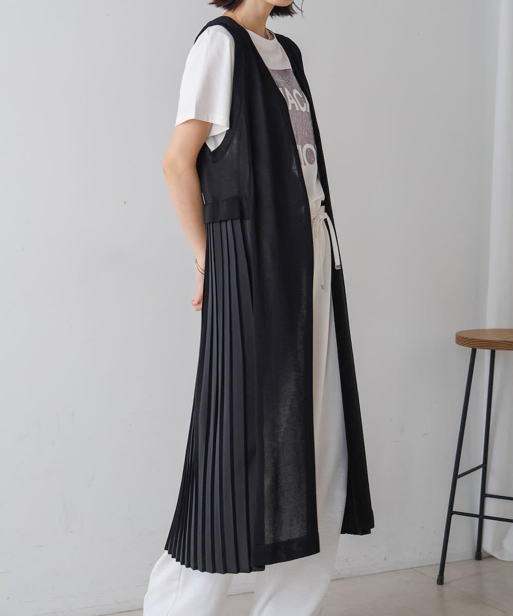 イエベ春/イエベ秋服　プリーツ切替ロングベスト