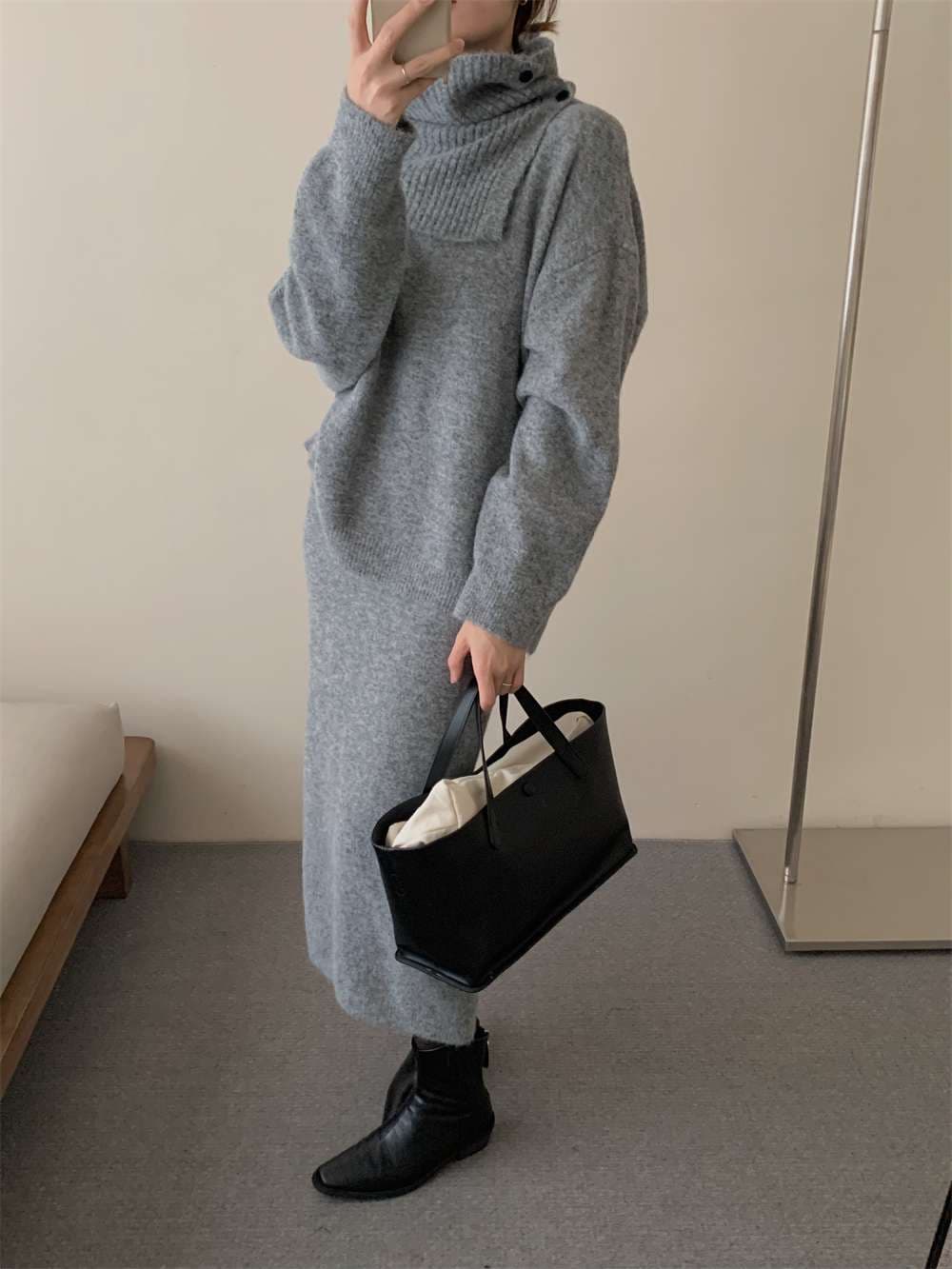 イエベ春/イエベ秋服　上質リブニット風タートルセットアップ