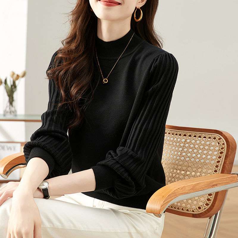 イエベ春/イエベ秋服　ふんわり袖モックネックニット