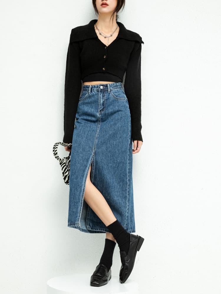 イエベ秋服　スリット入り ロングデニムスカート