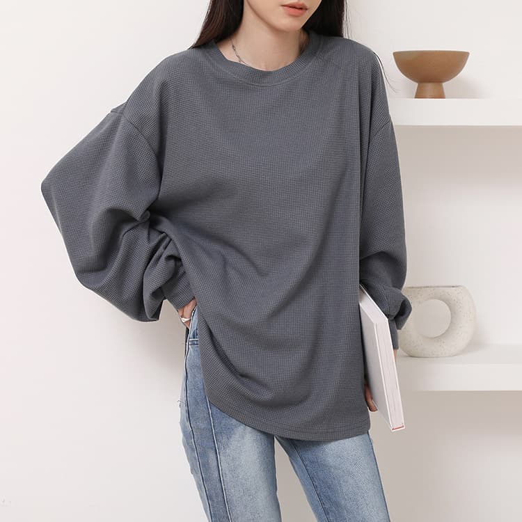 イエベ春/イエベ秋服　ふんわり袖のワッフル風ニット