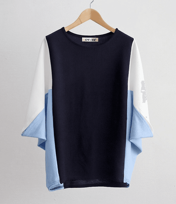イエベ春/イエベ秋服　優雅なバイカラーゆったりトップス