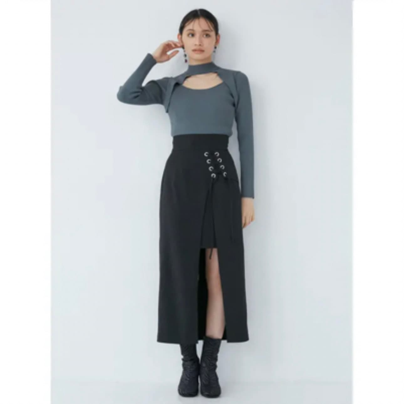 イエベ春/イエベ秋服　編み上げスリットスカート