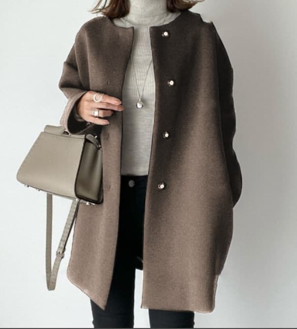 イエベ春/イエベ秋服　ノーカラーオーバーサイズウールコート