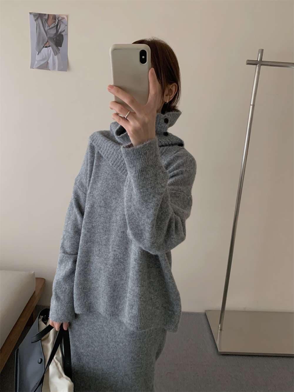 イエベ春/イエベ秋服　上質リブニット風タートルセットアップ