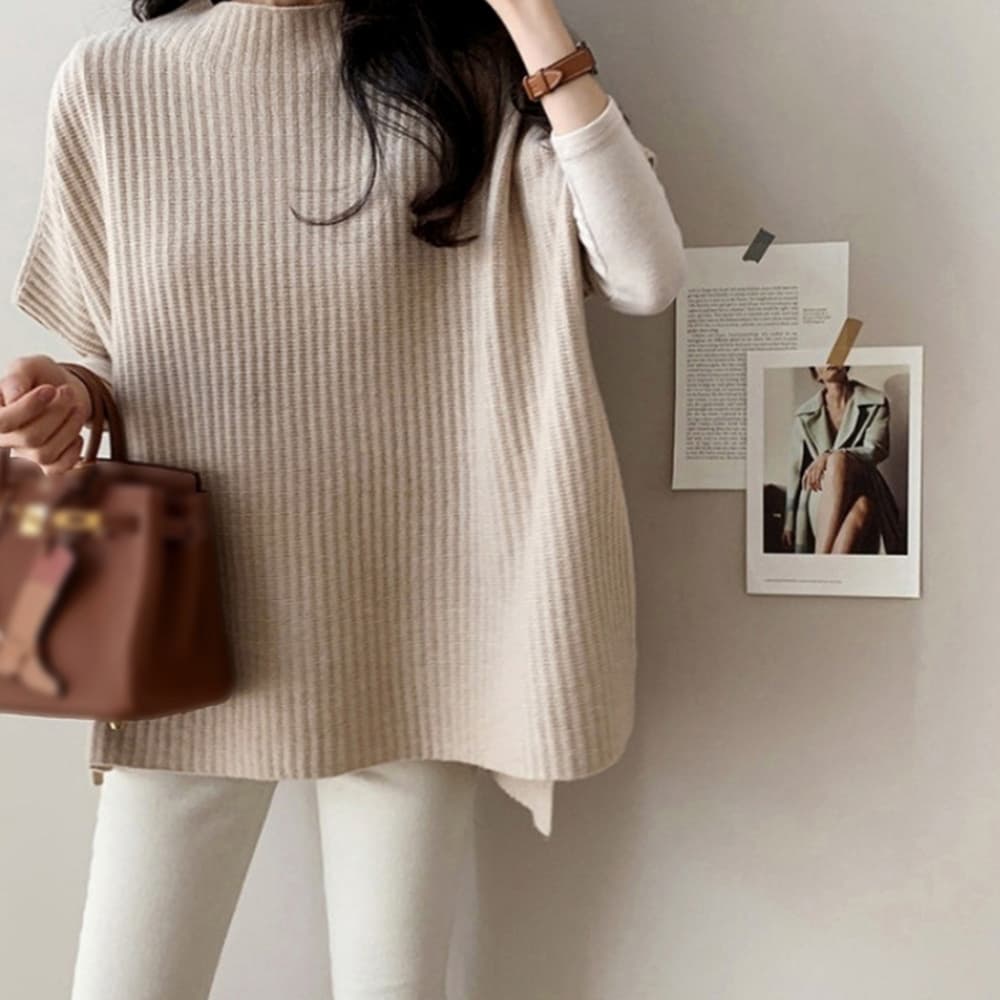イエベ春/イエベ秋服　リブ編みニットベスト レディース 重ね着ニット