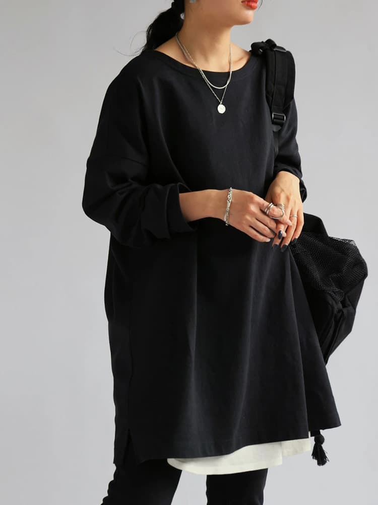 イエベ春/イエベ秋服　ゆったりオーバーサイズ長袖ロングスウェット