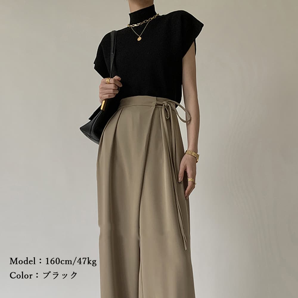 イエベ春/イエベ秋服　高品質ニット ハイネック フレンチスリーブ