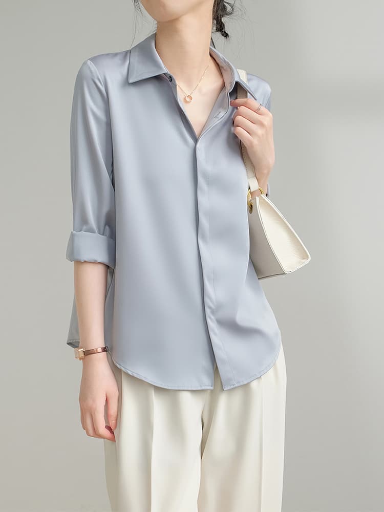 イエベ春/イエベ秋服　しなやかシルク風シャツ