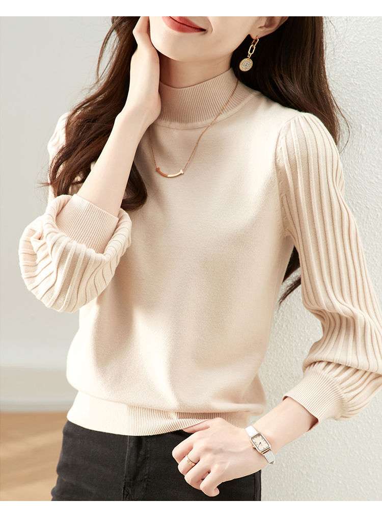 イエベ春/イエベ秋服　ふんわり袖モックネックニット