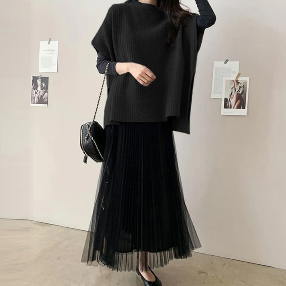 イエベ春/イエベ秋服　リブ編みニットベスト レディース 重ね着ニット