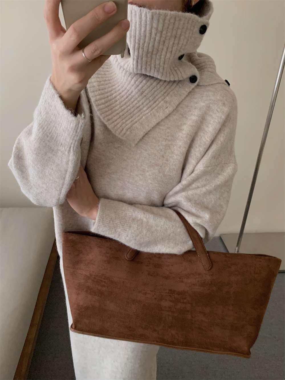 イエベ春/イエベ秋服　上質リブニット風タートルセットアップ