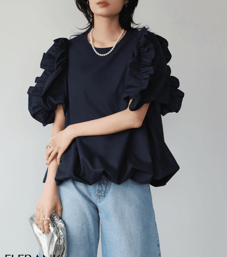 イエベ春服　華やか袖フリルゆったりブラウス