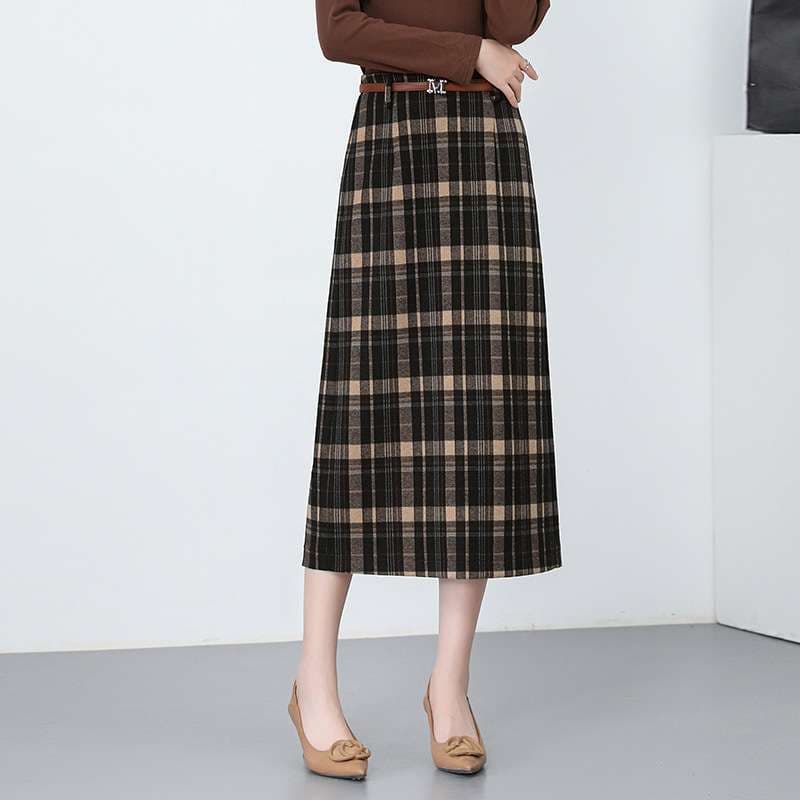 イエベ秋服　チェック柄プリーツロングスカート