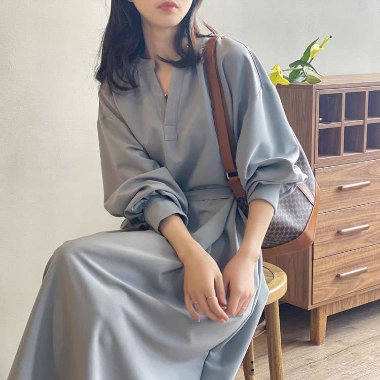 イエベ春/イエベ秋服　上品ラップ風マキシワンピース