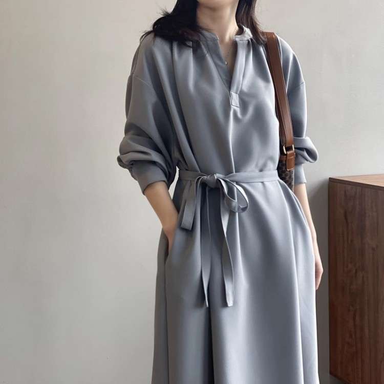 イエベ春/イエベ秋服　上品ラップ風マキシワンピース